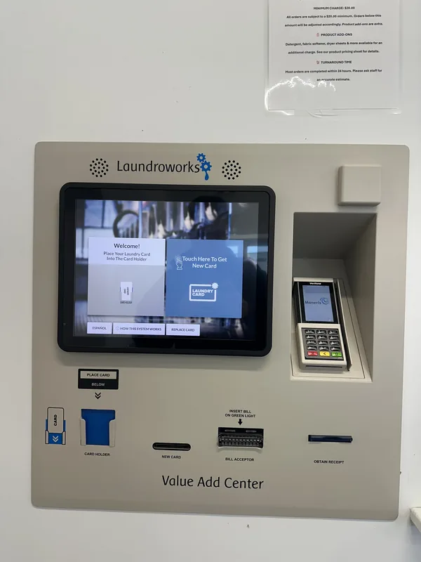 Value Add Center payment kiosk at Spin-It Laundromat